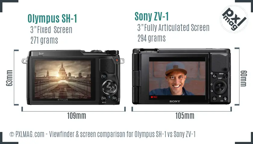 Olympus SH-1 vs Sony ZV-1 Screen and Viewfinder comparison