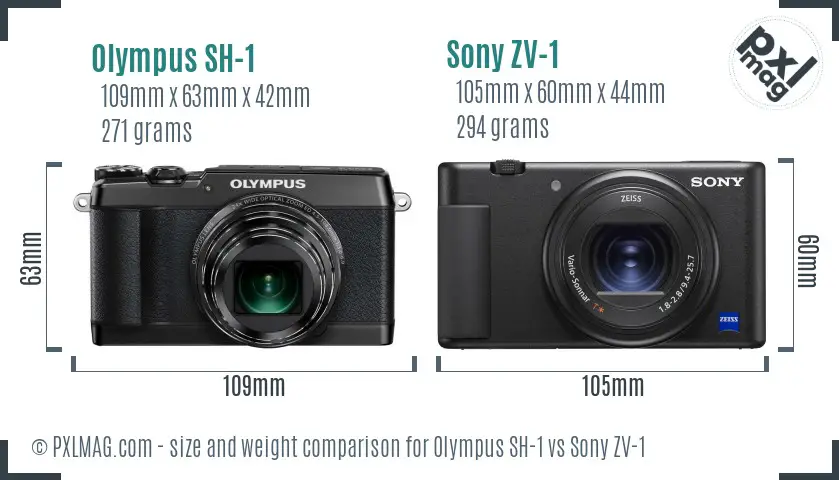 Olympus SH-1 vs Sony ZV-1 size comparison