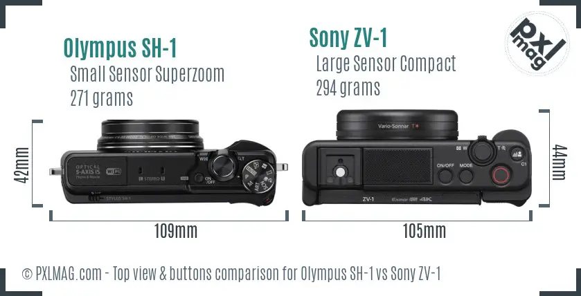 Olympus SH-1 vs Sony ZV-1 top view buttons comparison