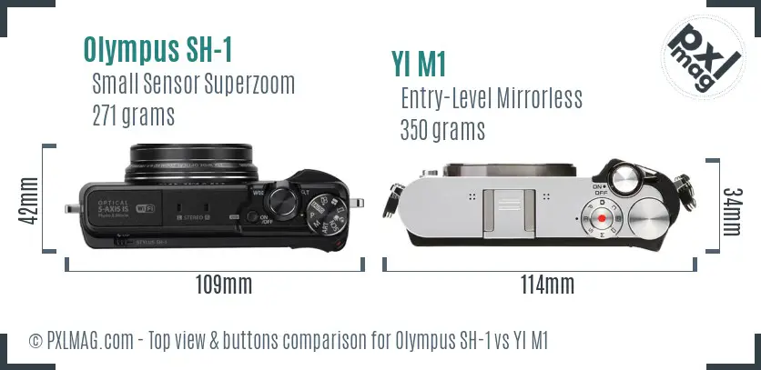 Olympus SH-1 vs YI M1 top view buttons comparison Olympus SH-1 vs YI M1 top view buttons comparison