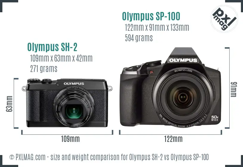 Olympus SH-2 vs Olympus SP-100 size comparison