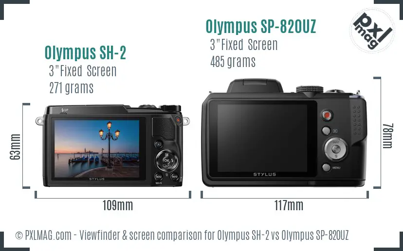 Olympus SH-2 vs Olympus SP-820UZ Screen and Viewfinder comparison