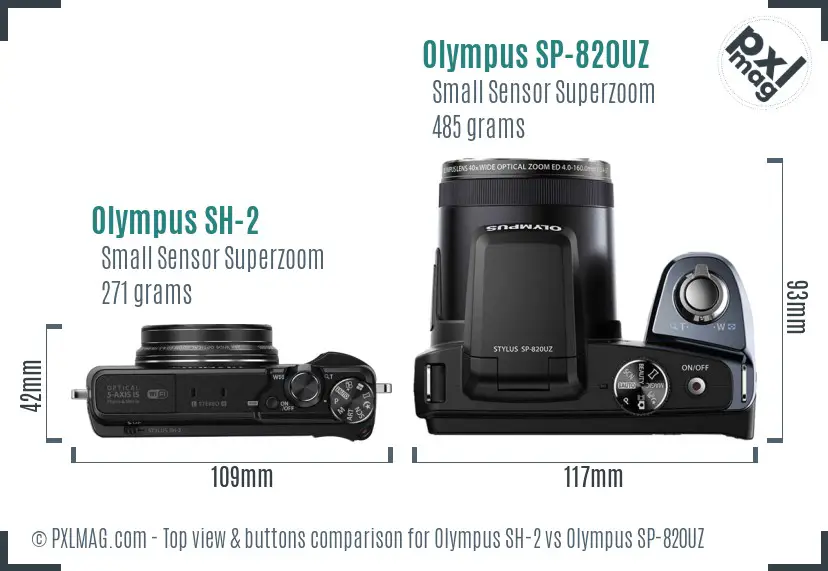 Olympus SH-2 vs Olympus SP-820UZ top view buttons comparison
