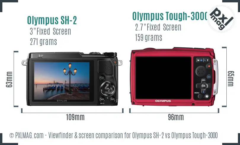 Olympus SH-2 vs Olympus Tough-3000 Screen and Viewfinder comparison