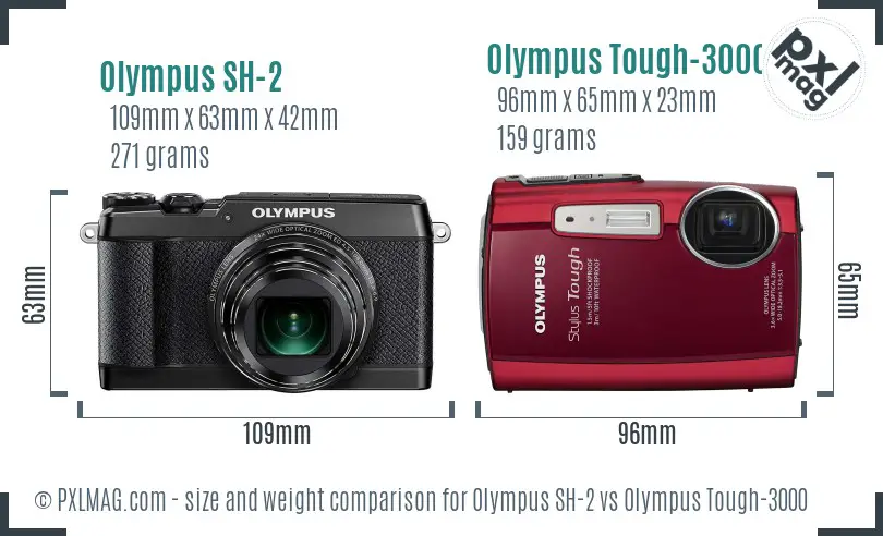 Olympus SH-2 vs Olympus Tough-3000 size comparison