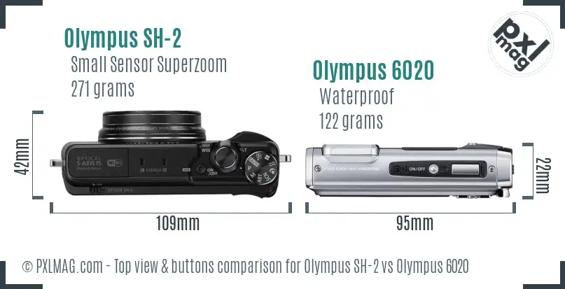 Olympus SH-2 vs Olympus 6020 top view buttons comparison