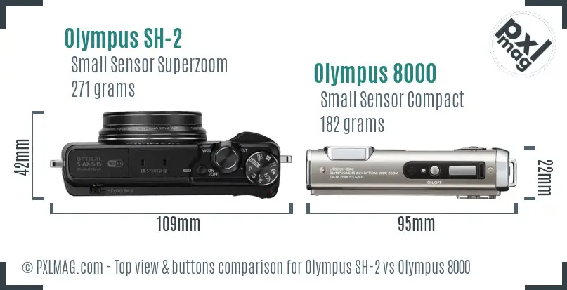 Olympus SH-2 vs Olympus 8000 top view buttons comparison