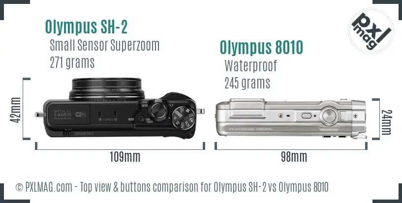 Olympus SH-2 vs Olympus 8010 top view buttons comparison