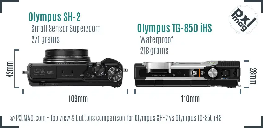 Olympus SH-2 vs Olympus TG-850 iHS top view buttons comparison