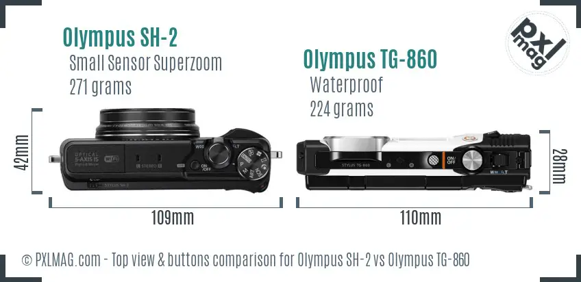 Olympus SH-2 vs Olympus TG-860 top view buttons comparison