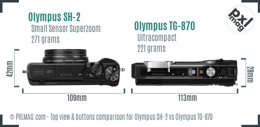 Olympus SH-2 vs Olympus TG-870 top view buttons comparison