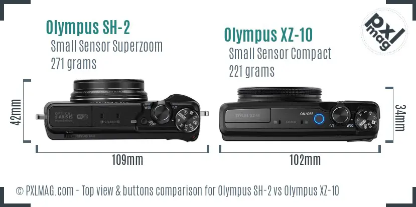 Olympus SH-2 vs Olympus XZ-10 top view buttons comparison