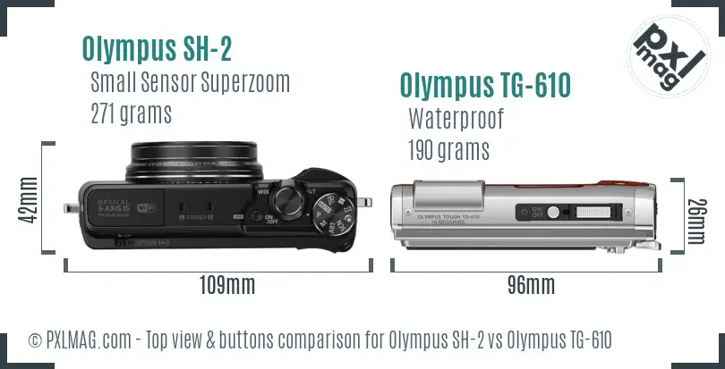 Olympus SH-2 vs Olympus TG-610 top view buttons comparison
