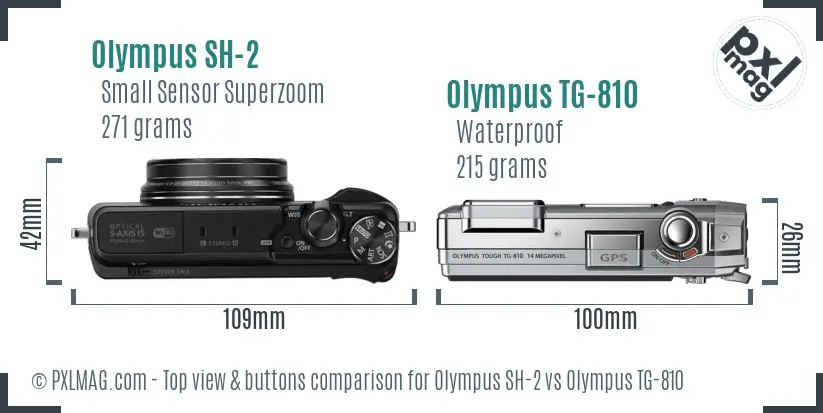 Olympus SH-2 vs Olympus TG-810 top view buttons comparison