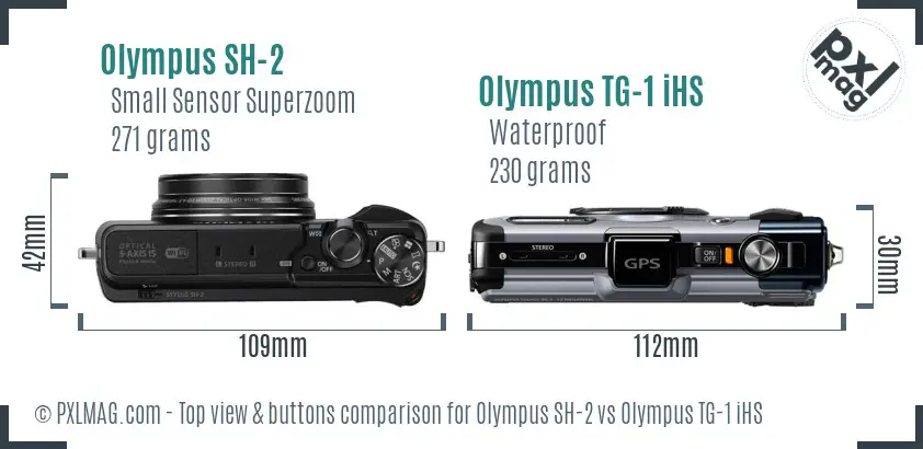 Olympus SH-2 vs Olympus TG-1 iHS top view buttons comparison