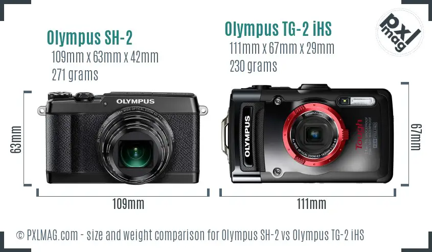 Olympus SH-2 vs Olympus TG-2 iHS size comparison