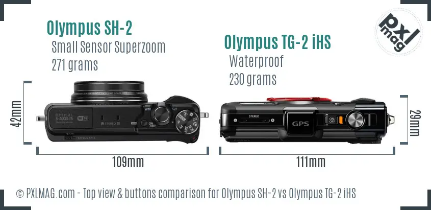 Olympus SH-2 vs Olympus TG-2 iHS top view buttons comparison