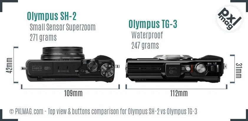 Olympus SH-2 vs Olympus TG-3 top view buttons comparison