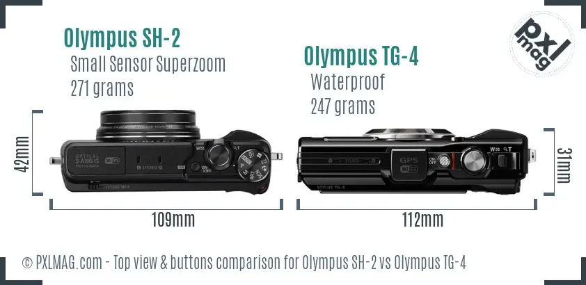 Olympus SH-2 vs Olympus TG-4 top view buttons comparison