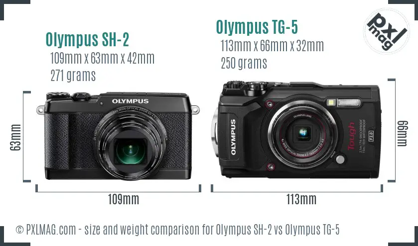 Olympus SH-2 vs Olympus TG-5 size comparison