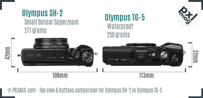 Olympus SH-2 vs Olympus TG-5 top view buttons comparison
