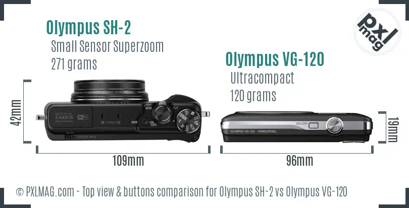 Olympus SH-2 vs Olympus VG-120 top view buttons comparison