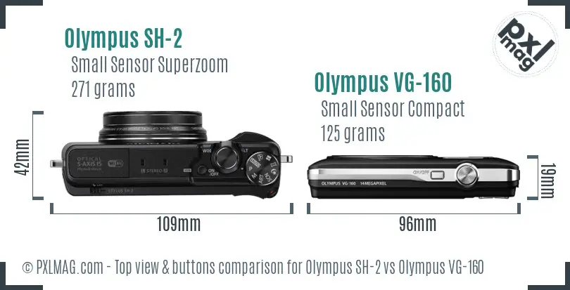 Olympus SH-2 vs Olympus VG-160 top view buttons comparison