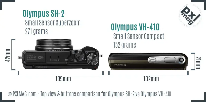 Olympus SH-2 vs Olympus VH-410 top view buttons comparison