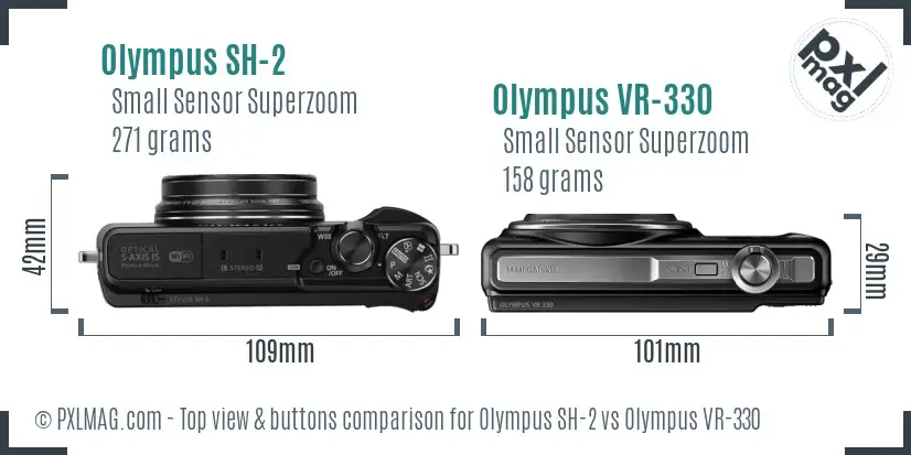Olympus SH-2 vs Olympus VR-330 top view buttons comparison