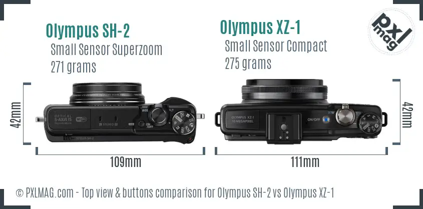 Olympus SH-2 vs Olympus XZ-1 top view buttons comparison
