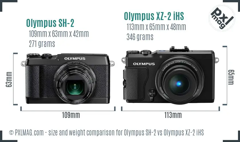 Olympus SH-2 vs Olympus XZ-2 iHS size comparison