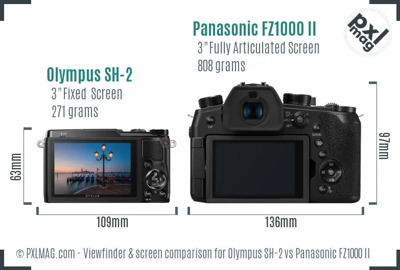 Olympus SH-2 vs Panasonic FZ1000 II Screen and Viewfinder comparison