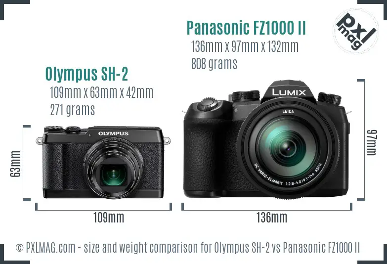Olympus SH-2 vs Panasonic FZ1000 II size comparison