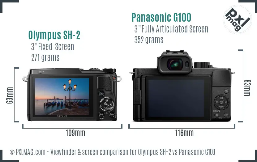 Olympus SH-2 vs Panasonic G100 Screen and Viewfinder comparison