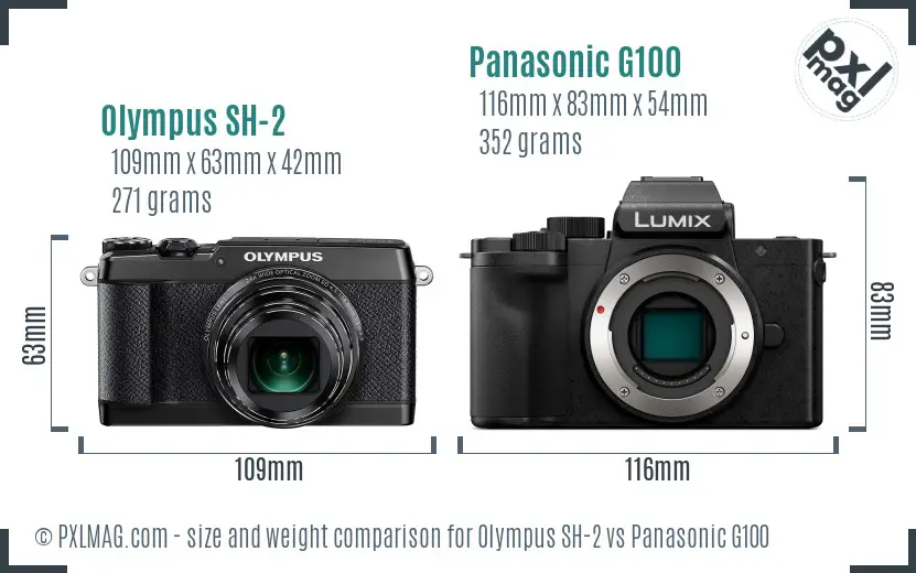 Olympus SH-2 vs Panasonic G100 size comparison