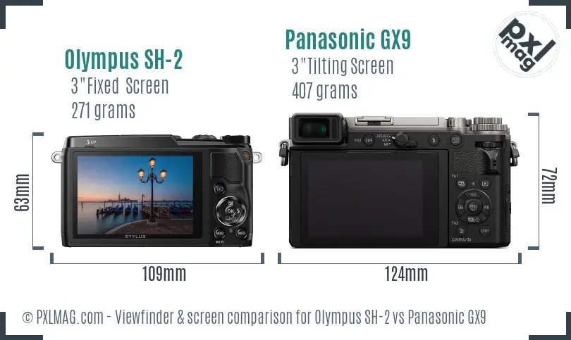 Olympus SH-2 vs Panasonic GX9 Screen and Viewfinder comparison
