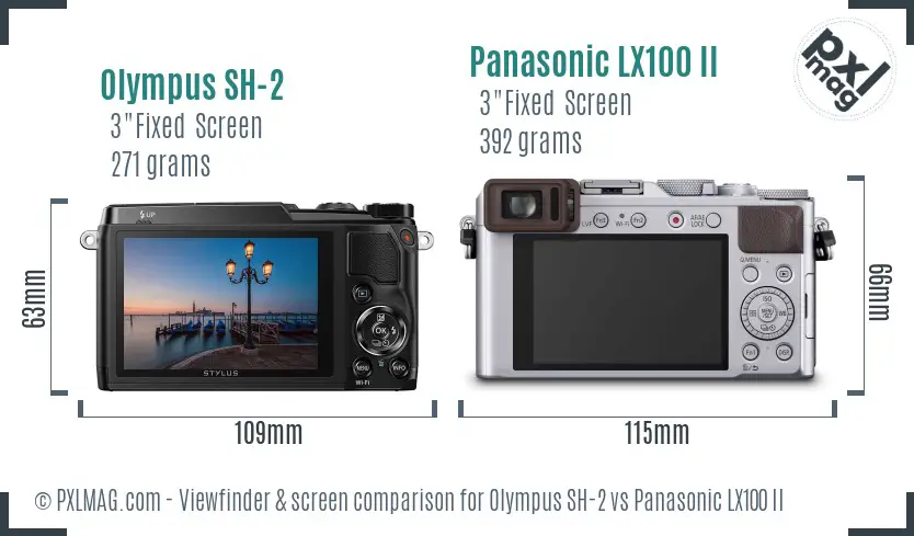 Olympus SH-2 vs Panasonic LX100 II Screen and Viewfinder comparison