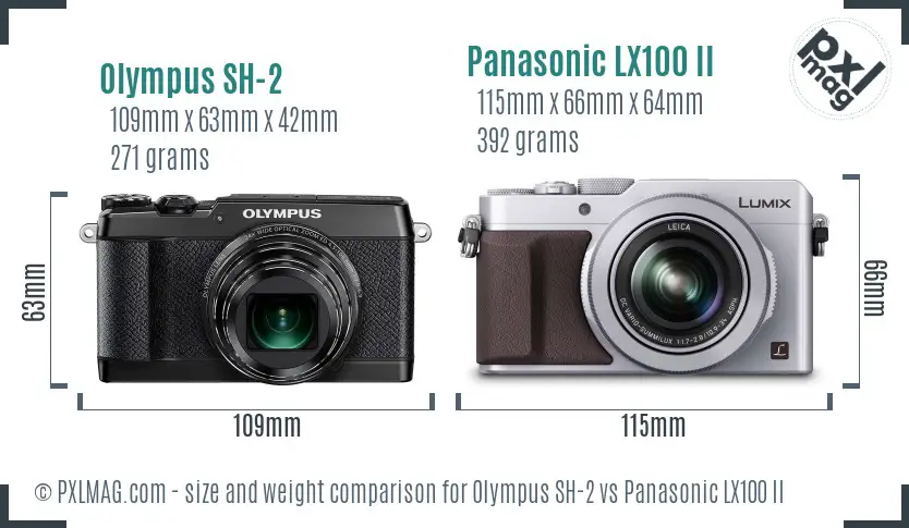 Olympus SH-2 vs Panasonic LX100 II size comparison