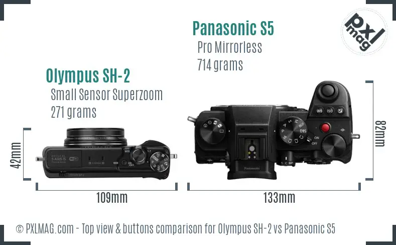 Olympus SH-2 vs Panasonic S5 top view buttons comparison