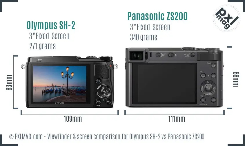 Olympus SH-2 vs Panasonic ZS200 Screen and Viewfinder comparison