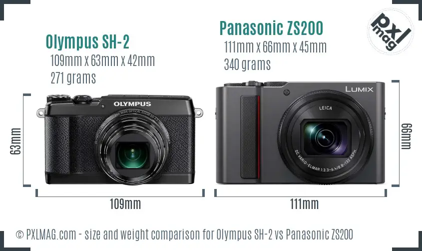 Olympus SH-2 vs Panasonic ZS200 size comparison