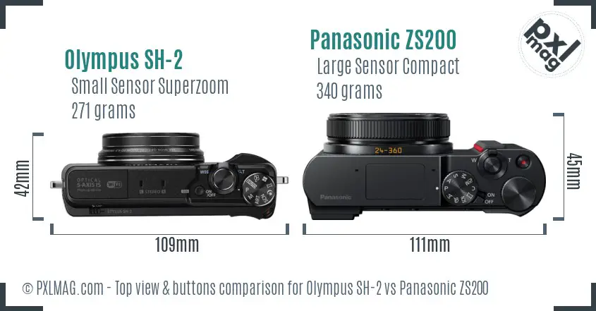 Olympus SH-2 vs Panasonic ZS200 top view buttons comparison