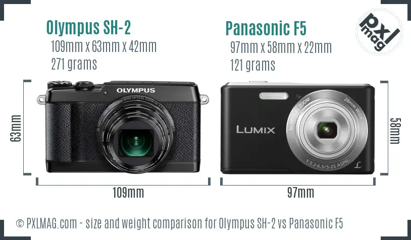 Olympus SH-2 vs Panasonic F5 size comparison