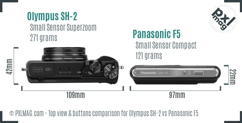 Olympus SH-2 vs Panasonic F5 top view buttons comparison