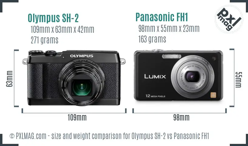 Olympus SH-2 vs Panasonic FH1 size comparison