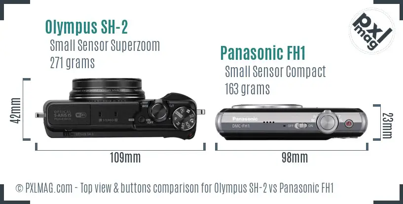 Olympus SH-2 vs Panasonic FH1 top view buttons comparison