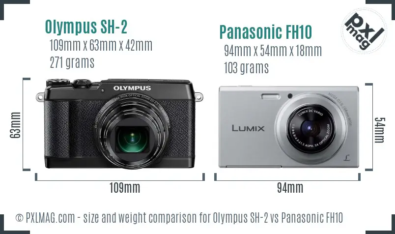 Olympus SH-2 vs Panasonic FH10 size comparison