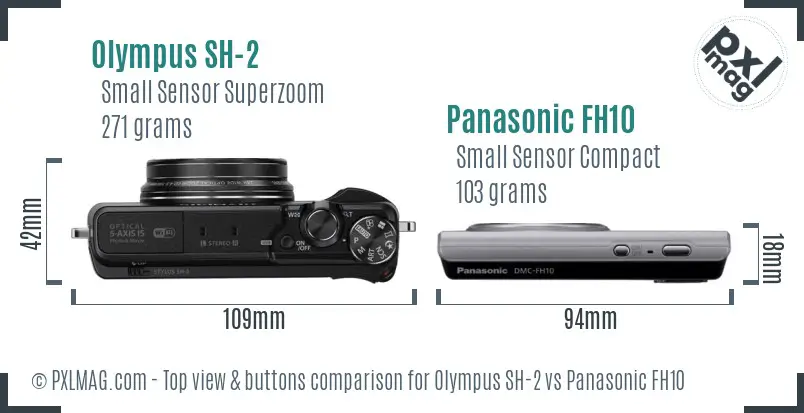 Olympus SH-2 vs Panasonic FH10 top view buttons comparison