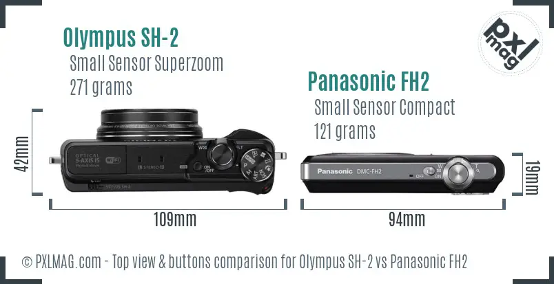 Olympus SH-2 vs Panasonic FH2 top view buttons comparison