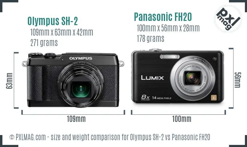 Olympus SH-2 vs Panasonic FH20 size comparison